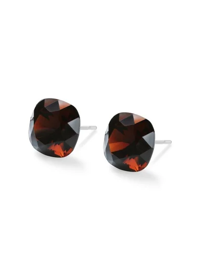 Seona Seona Sophia 10mm Cushion Cut Crystal Earrings – Hypoallergenic Stud Earrings for Women, Tarnish‑Free Stainless Steel Jewelry for Sensitive Ears - Light Smoked Topaz